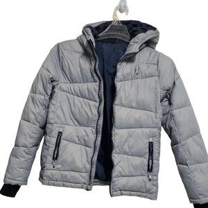 Spyder Puffer Jacket Kids Boys Large Gray Full Zip Hooded Hoodie